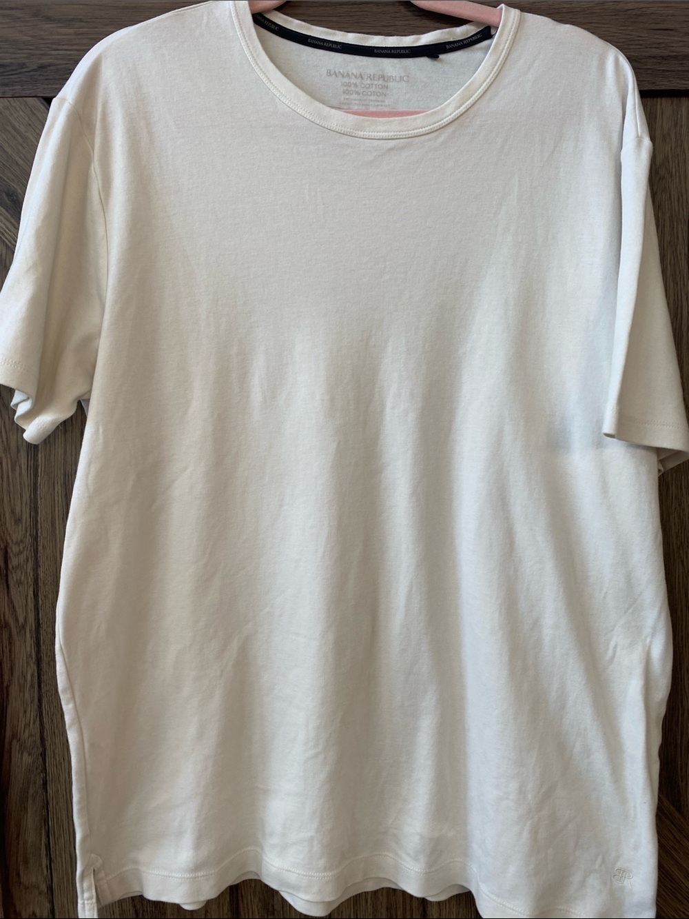 Banana Republic Off-White Cotton Short Sleeve T-Shirt Embroidered BR Monogram XL